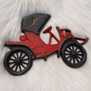 Vintage Red and Black Car Buggy Wall Hanging Plaque Die Cast Metal Sexton Retro